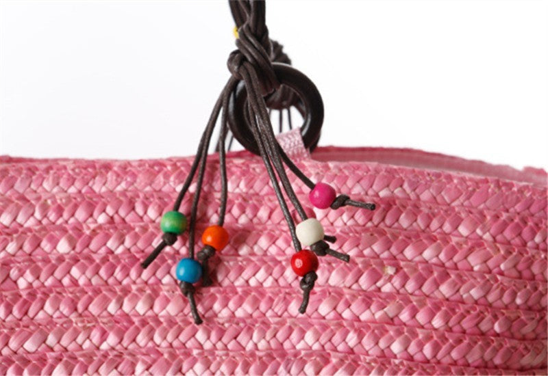 Boho Starfish Embroidered Straw Woven Bag Beaded Summer Tote Shoulder Handbag