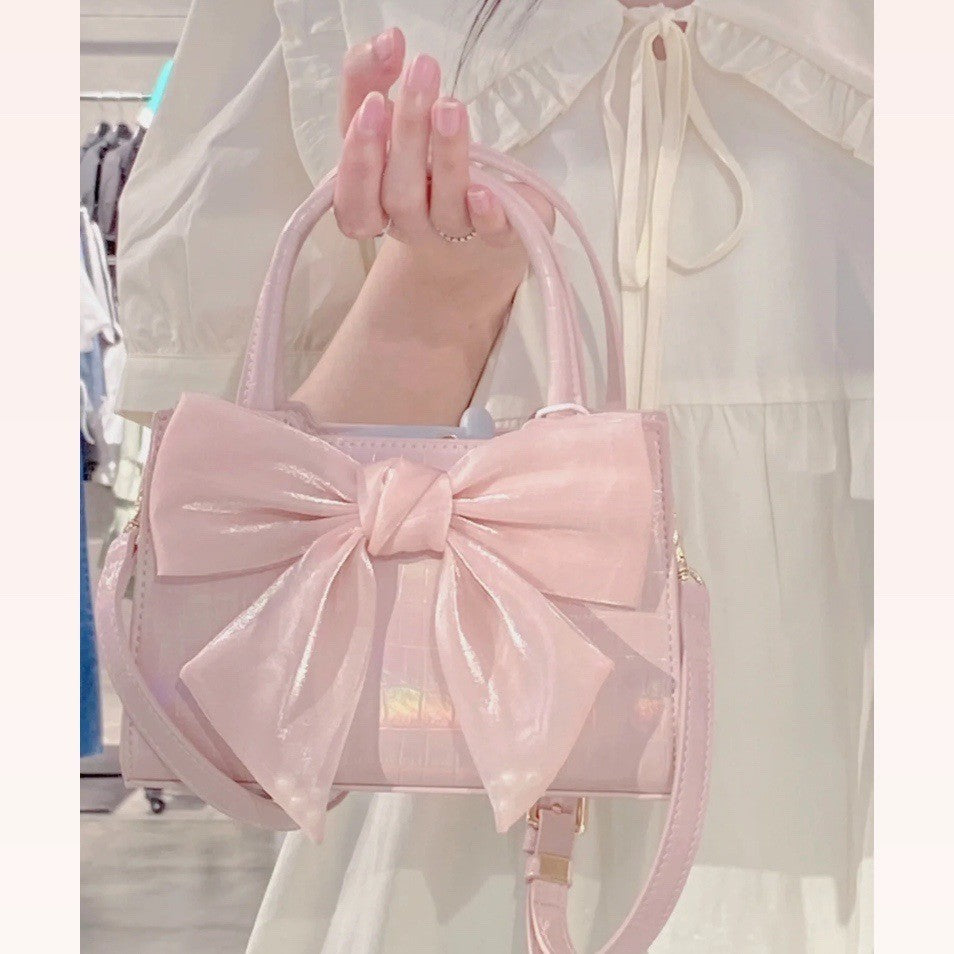 Pink Bowknot Clutch Purse for Women Small Square Shoulder Messenger Bag