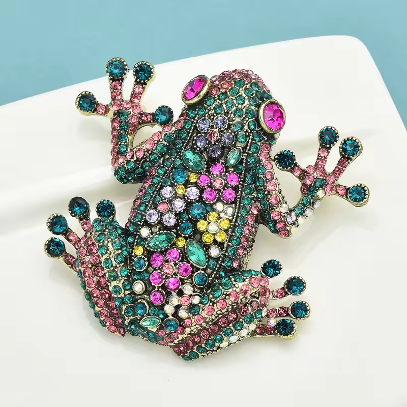 Luxury Big Frog Multi-color Rhinestone Shining Animal Brooch Pins for Women