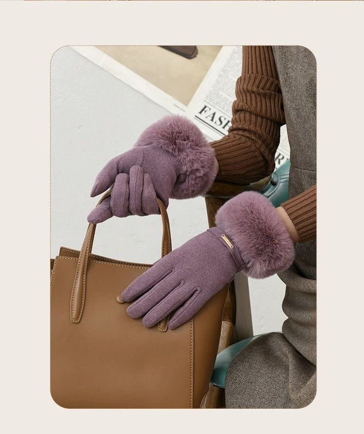 Women's Winter Gloves Touchscreen Warm Faux Fur Trim Thick Thermal Fleece Lining