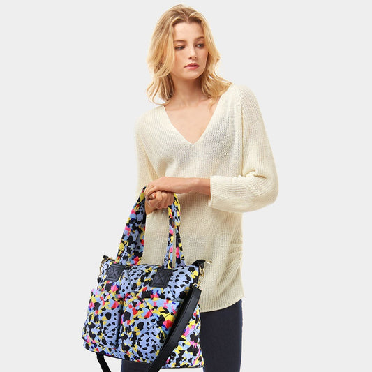 Womens Animal Print Puffer Leopard Pattern Tote Bag Multi with Detachable Strap