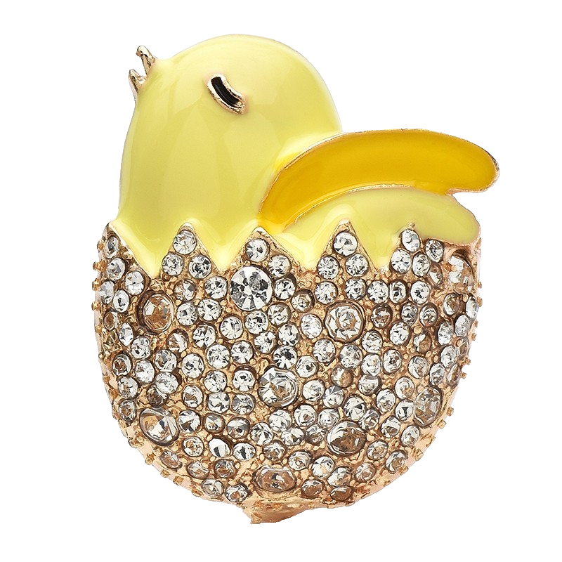 Yellow Chick Hatching Egg Rhinestone Brooch Pin Crystal Enamel