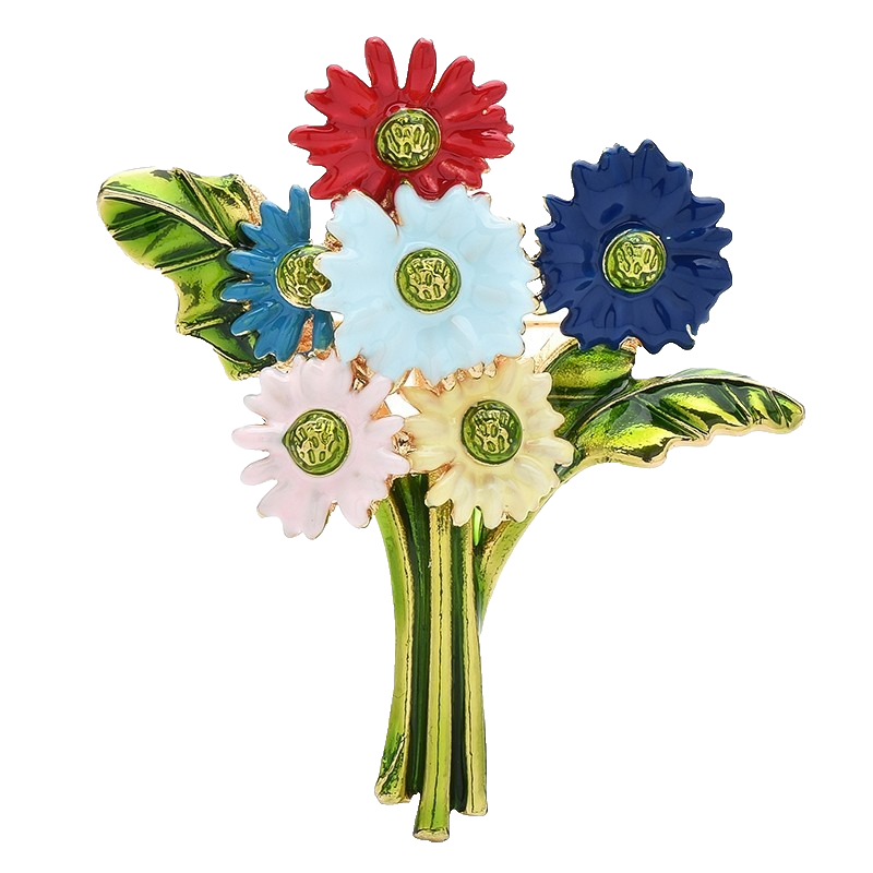 Enamel Flower Bouquet Brooch Pin Colorful Daisy Floral Wedding Banquet Jewelry