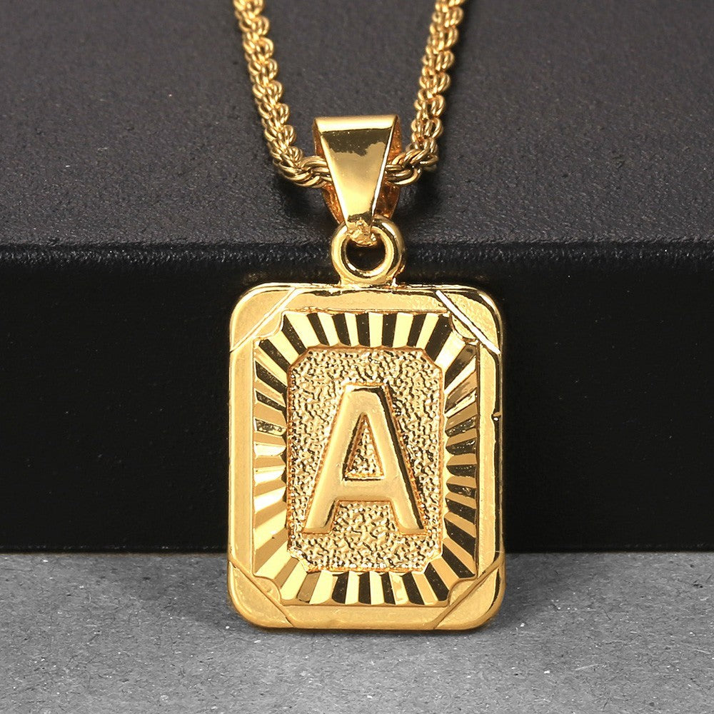 Gold Rope Chain Initial A Pendant Necklace Stainless Steel Letter Charm Jewelry