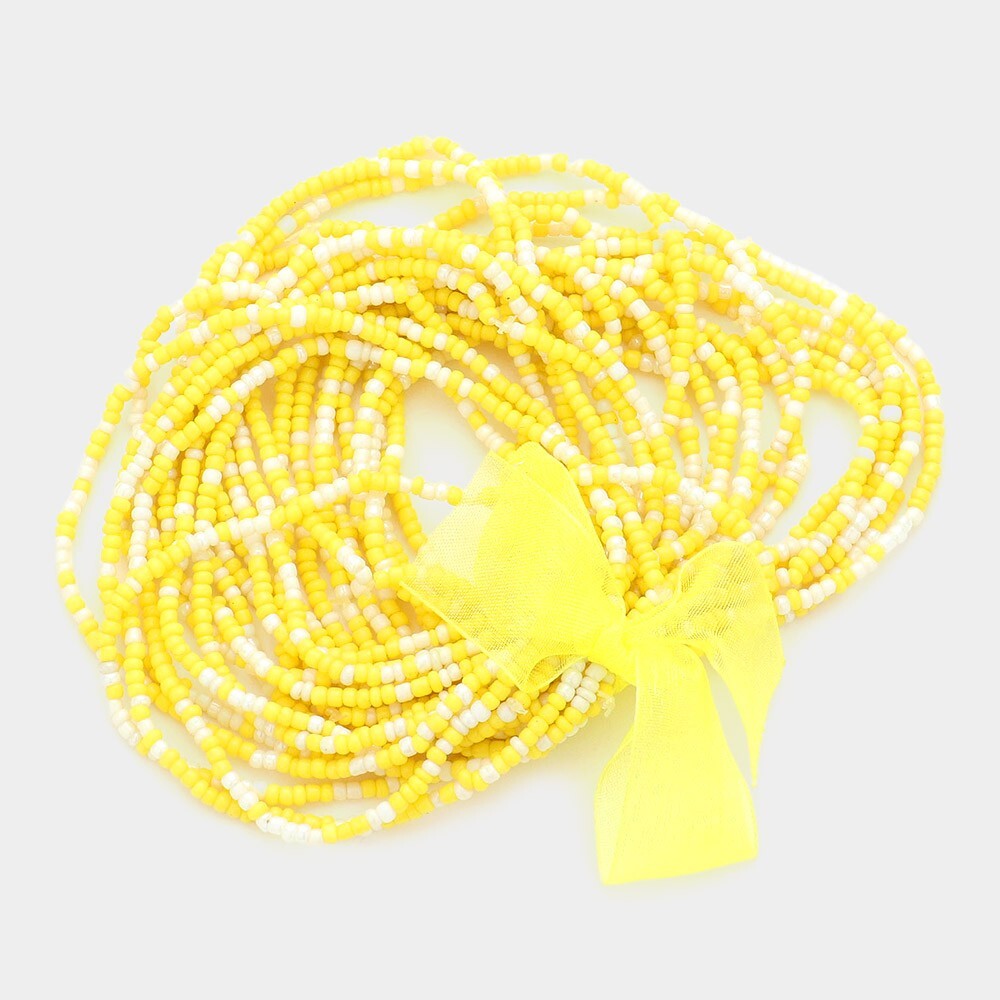 25PCS Colorful Seed Beaded Stretch Bracelets Boho Stackable Jewelry Yellow
