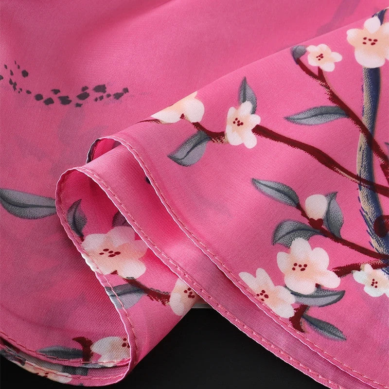 27x27 Inch Silk Feel Square Scarf for Women Printed Headkerchief Neck Wrap Pink