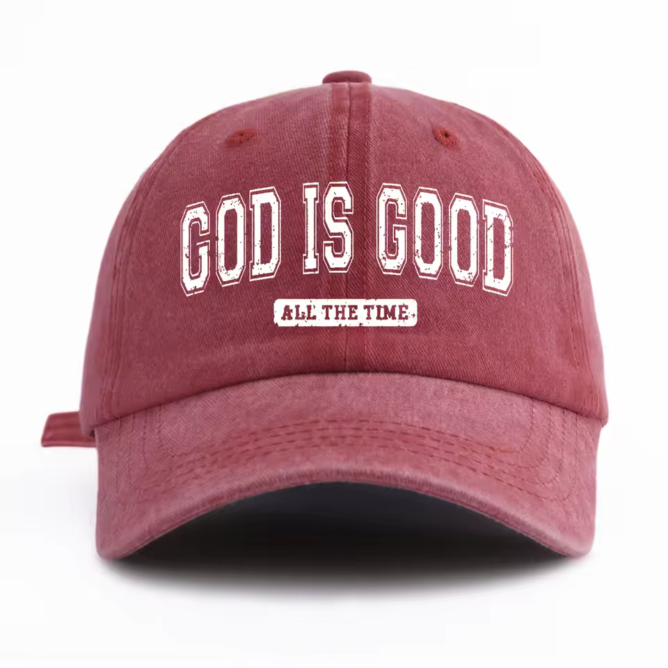 God is Good Printed Water Washed Unisex Baseball Hat Adjustable Size Burgundy