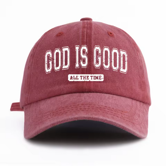 God is Good Printed Water Washed Unisex Baseball Hat Adjustable Size Burgundy