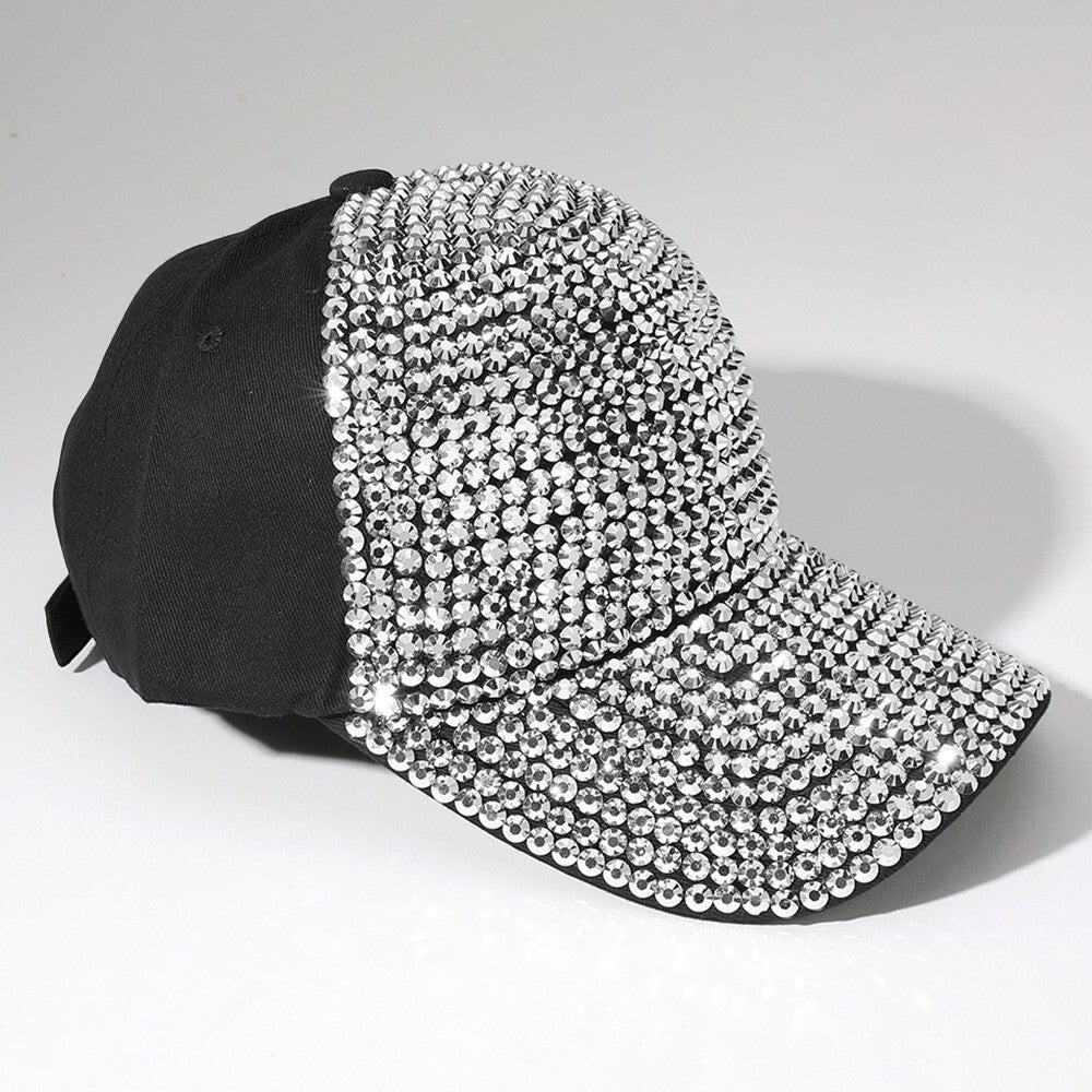 Women's Bling Studded Glam Baseball Cap Sparkly Rhinestone Adjustable Hat Pink
