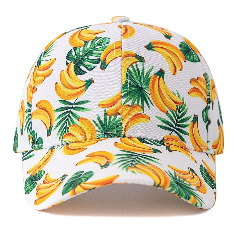 Banana Print Baseball Cap Tropical Fruit Hat White Cotton Adjustable Sun Hat