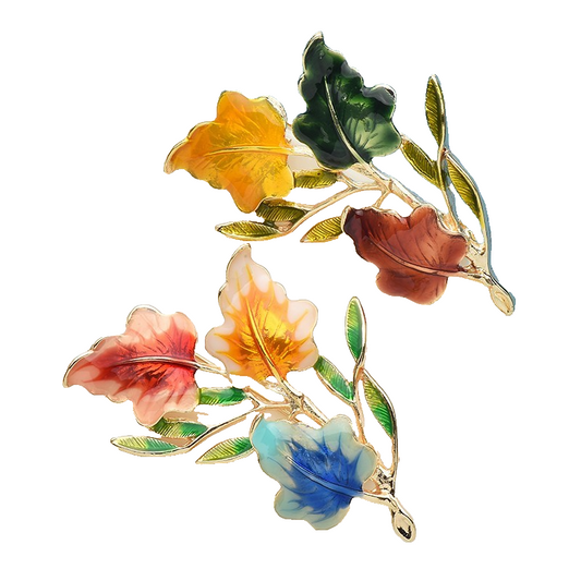 2pcs Colorful Fall Leaf Brooch Set Maple Foliage Pin Autumn Accessory