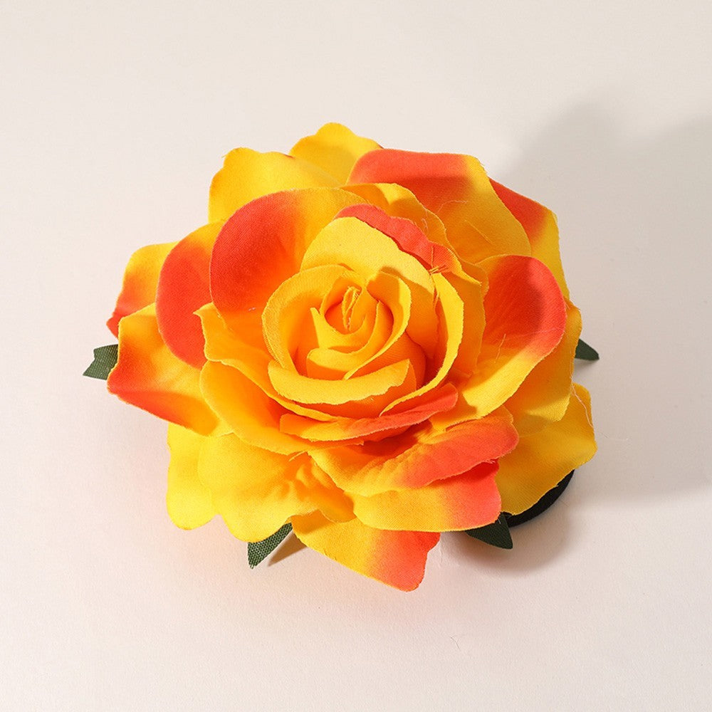 2-Piece Rose Brooch & Hair Clip Set – Orange & White Satin Multi-Use Floral