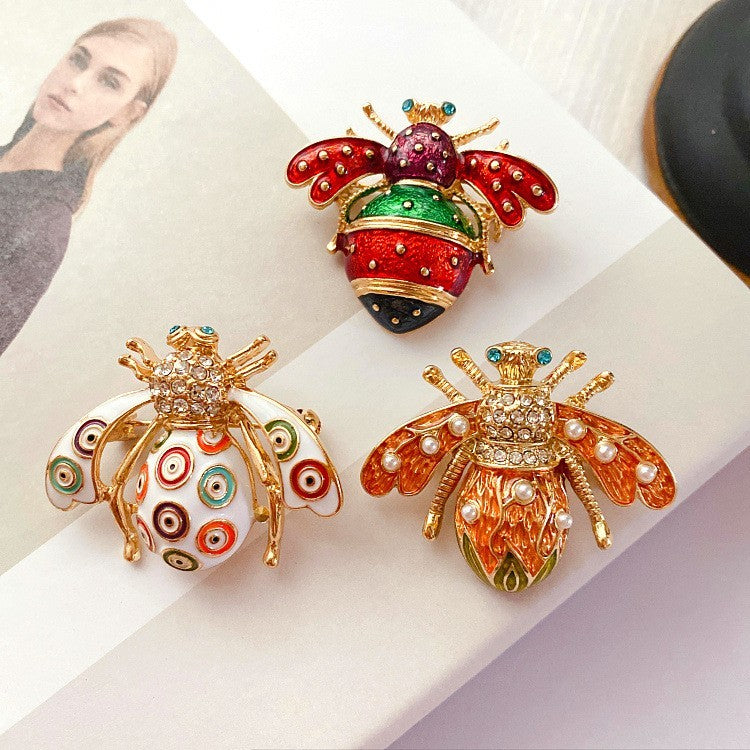 3pcs Bee Brooch Set Enamel Rhinestone Insect Pins Fashion Jewelry Gift
