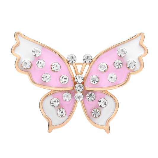 2pcs Butterfly Brooch Pin Enamel Crystal Gold Tone Cute Insect Jewelry Set