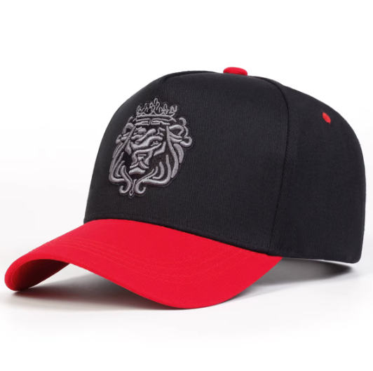 Crown Lion Embroidery Baseball Cap for Men Fashion Statement Hats Red and Black