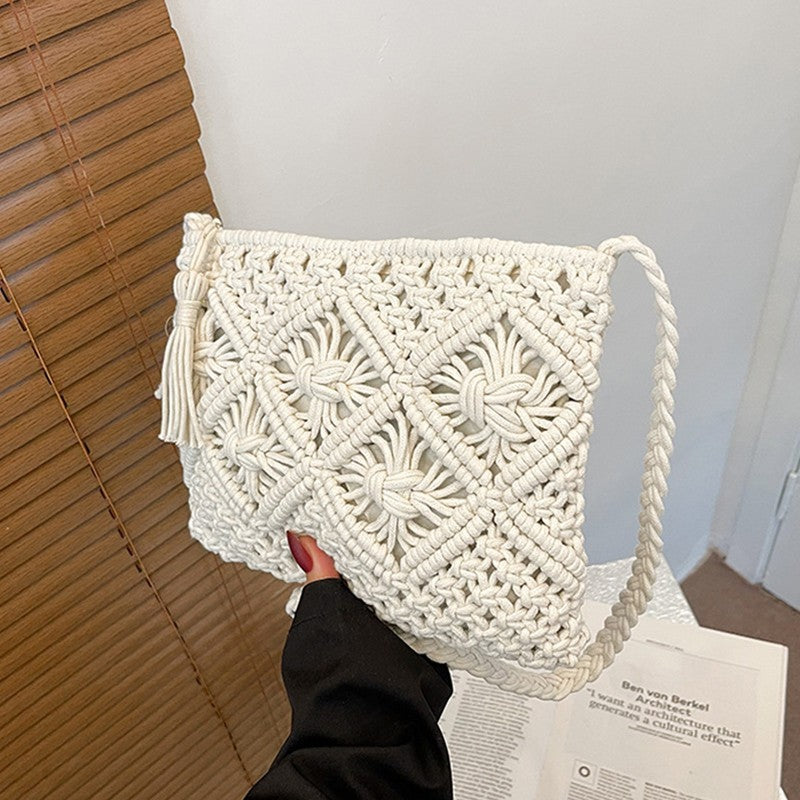 Women’s Summer Straw  Crossbody Bag White Shoulder Beach Bags for Ladies