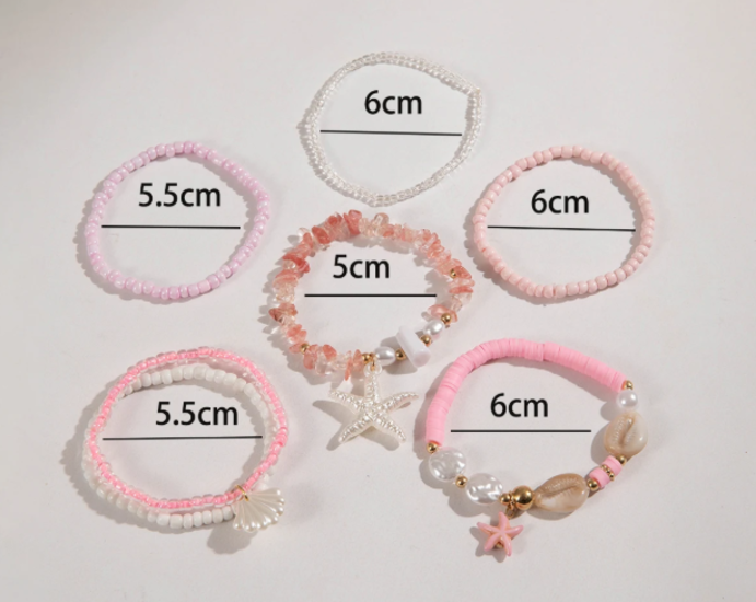 5pcs Boho Beach Shell Charm Bracelet Set for Women Ocean Jewelry Pink Bracelets