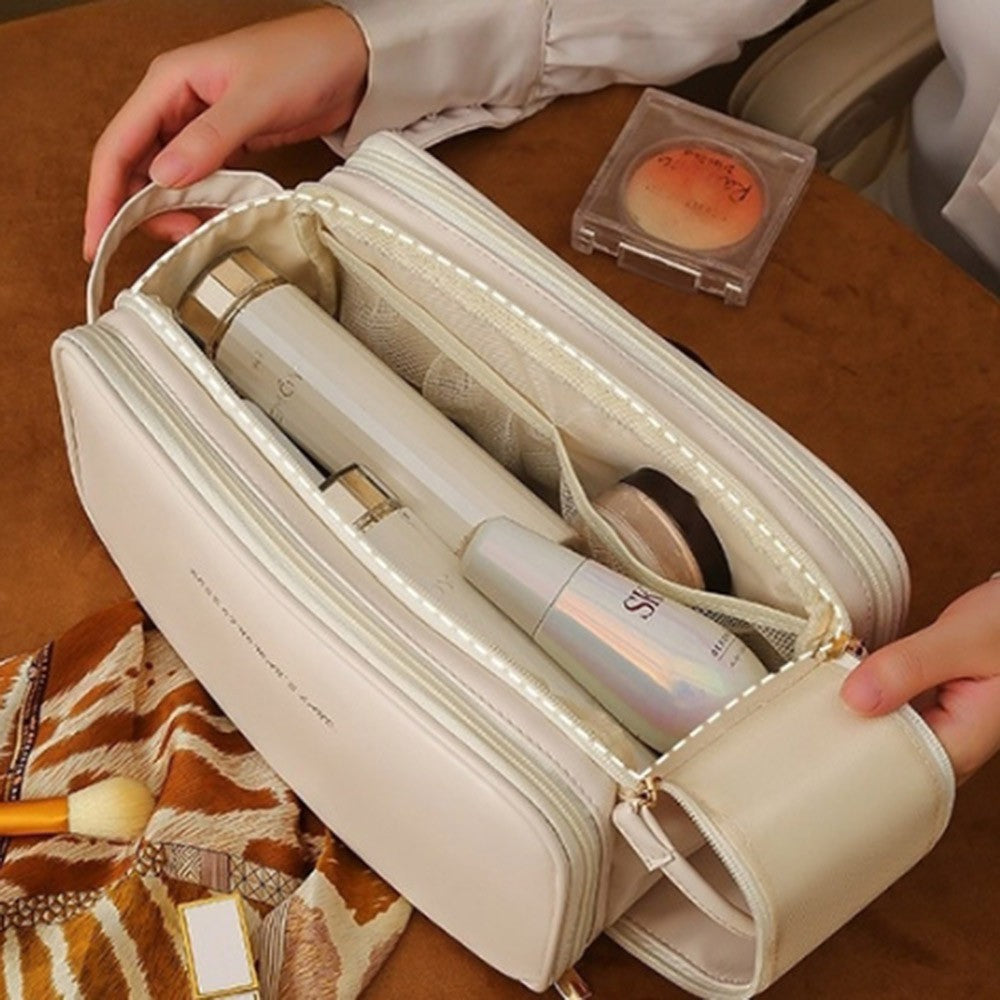 3 Layer Portable Travel Makeup Pouch Bag Ivory Cosmetic Organizer Bag for Women