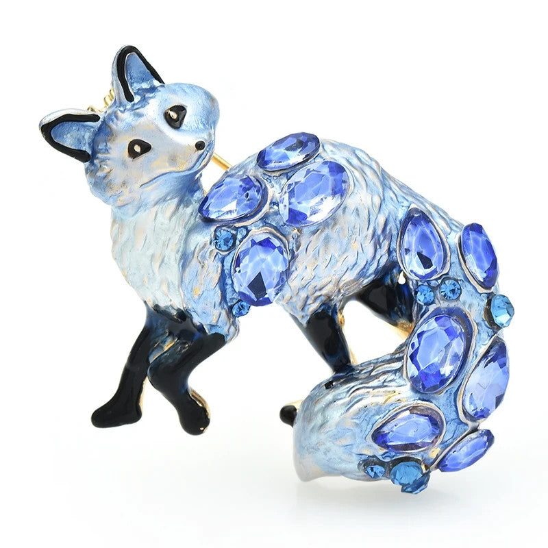 Crystal Fox Lovely Enamel Animal Party Casual Brooch Pins Gifts For Women Blue