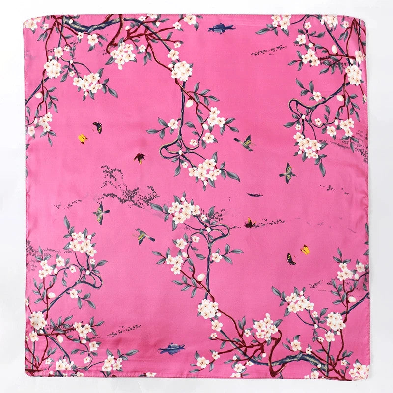 27x27 Inch Silk Feel Square Scarf for Women Printed Headkerchief Neck Wrap Pink