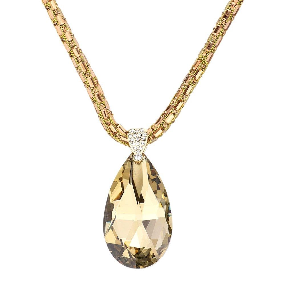 Statement Champagne Crystal Teardrop Necklace Formal Elegant Gala Jewelry