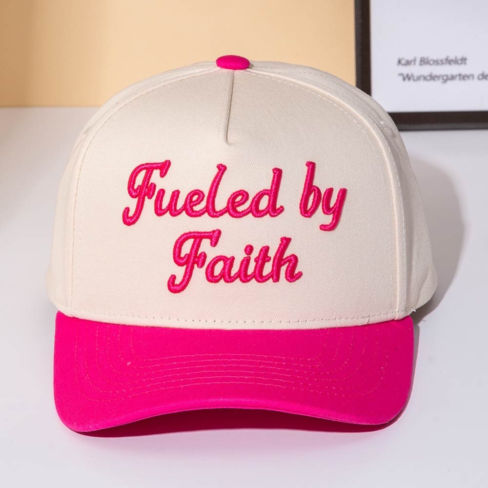 Fueled by Faith Pink and Cream Embroidered Trucker Hat Two Tone Baseball Cap