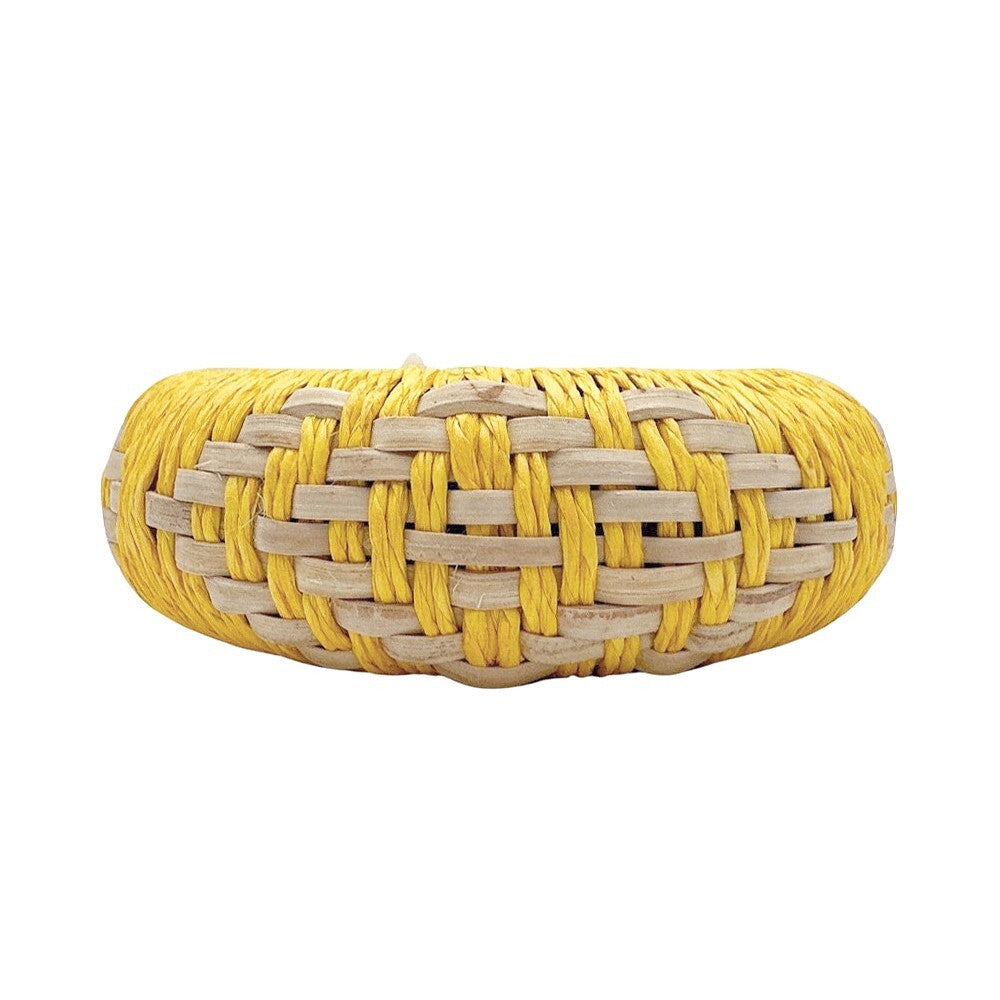 Yellow Raffia Woven Bangle Bracelet Summer Beach Boho Jewelry for Women Girls