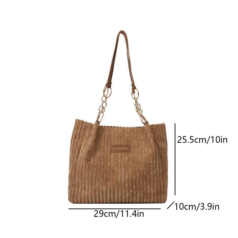 Women's Corduroy Shoulder Bag Tote Handbag Fashion Casual Large Capacity Purse