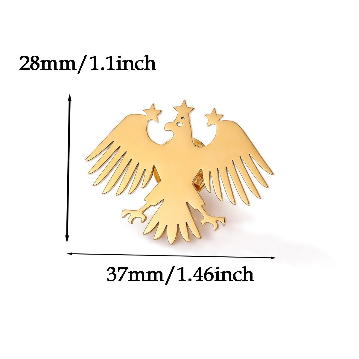 Gold Eagle Brooch 3 Stars Patriotic Lapel Pin Military Style Gold Tone Badge
