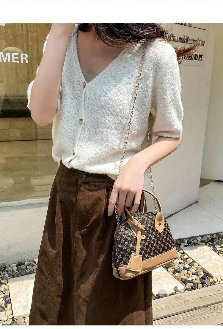 Monogram Dome Crossbody Bag Mini Satchel Top Handle Purse Brown