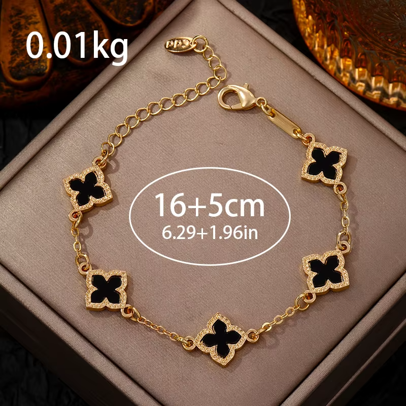 5pc Clover Bracelet Set Gold Tone Enamel Charm Good Luck Holiday Gift Women