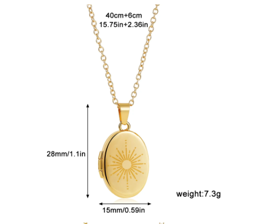 Vintage Gold Sun Locket Necklace for Women Stainless Steel Celestial Pendant