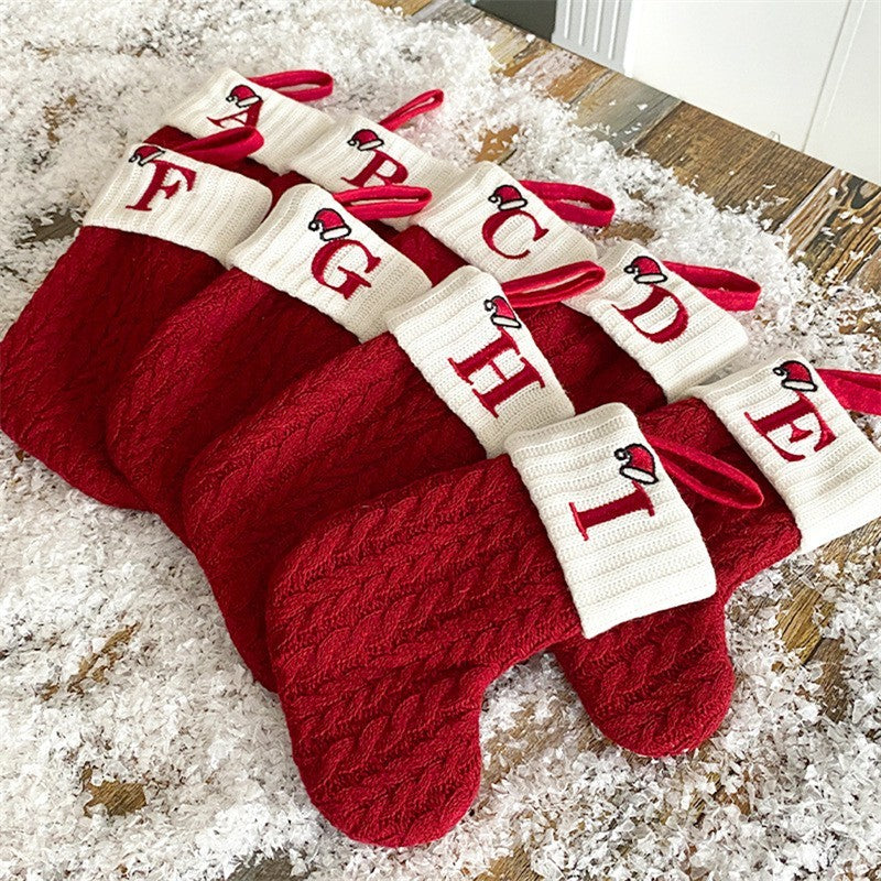 2pcs Personalized Knit Mini Christmas Stockings Monogram Ornament Letter A-Z Red