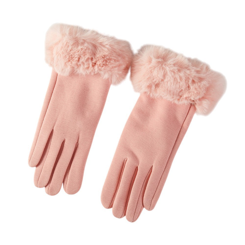 2pcs Black & Pink Faux Fur Gloves Set Winter Touchscreen Accessory for Women
