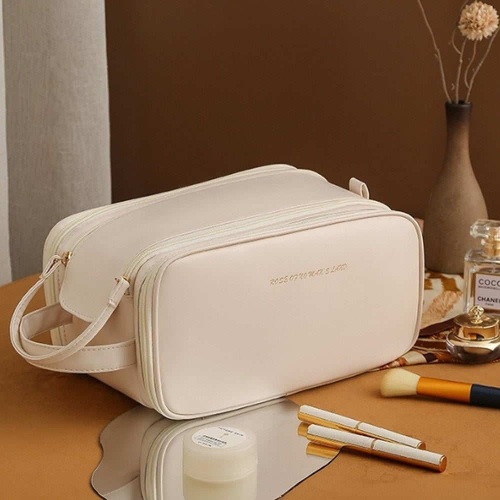 3 Layer Portable Travel Makeup Pouch Bag Ivory Cosmetic Organizer Bag for Women