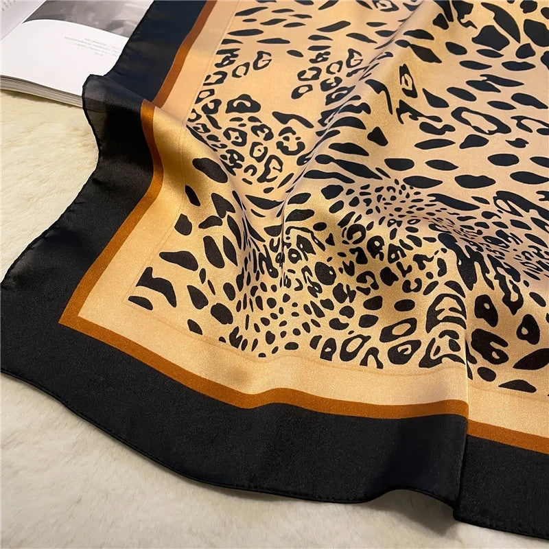 Leopard Print Silk Feel  Scarf for Women 27" Square Headband Hair Wrap Shawl