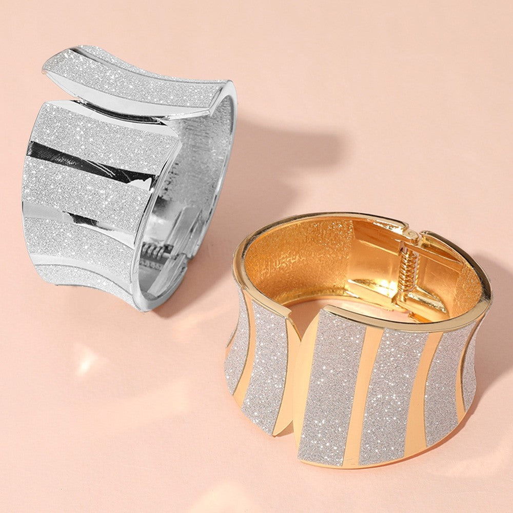 Silver Tone  Sparkle  Wide Hinged Bangle Bracelet  Statement Jewelry for Women