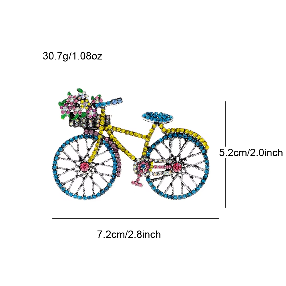 Colorful Rhinestone Bicycle Brooch Pin Flower Basket Bike Jewelry Gift
