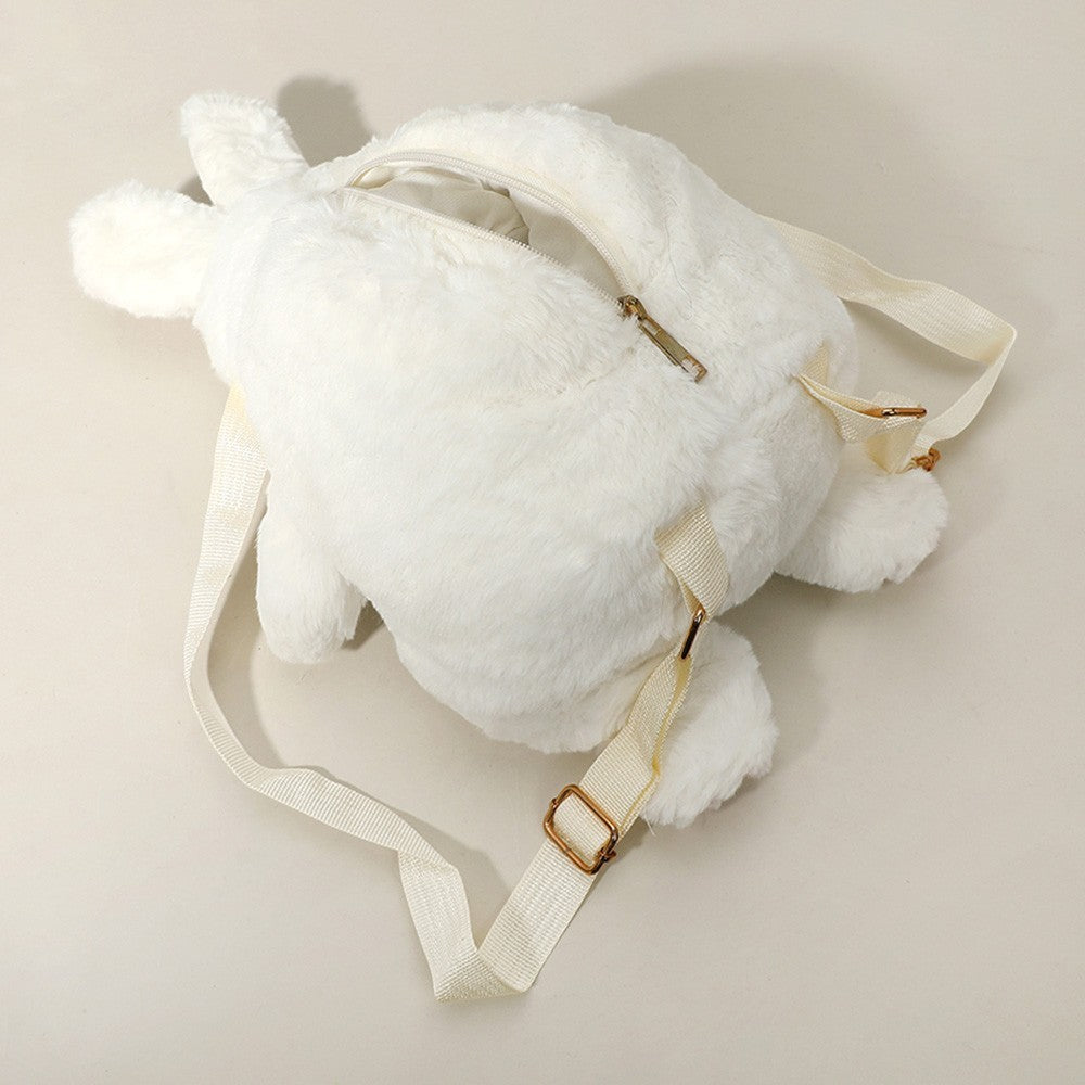 Kids Rabbit Plush Doll Animal Shape Backpack Bag Adjustable Strap White Zipper