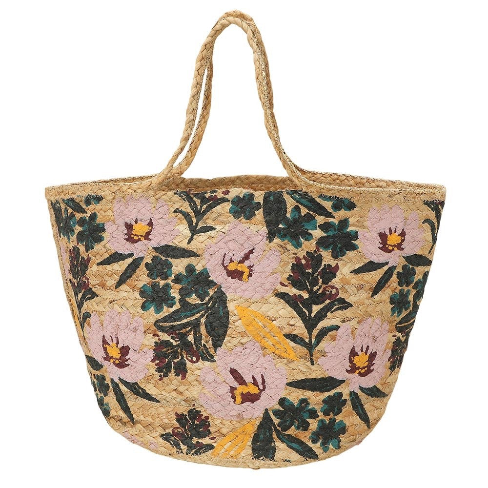 Floral Woven Straw Tote Bag - Large Summer Beach Handbag with Braided Straps