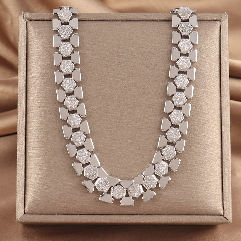 2pcs Gold Silver Tone Segmented Modernist Link Choker Necklace Set