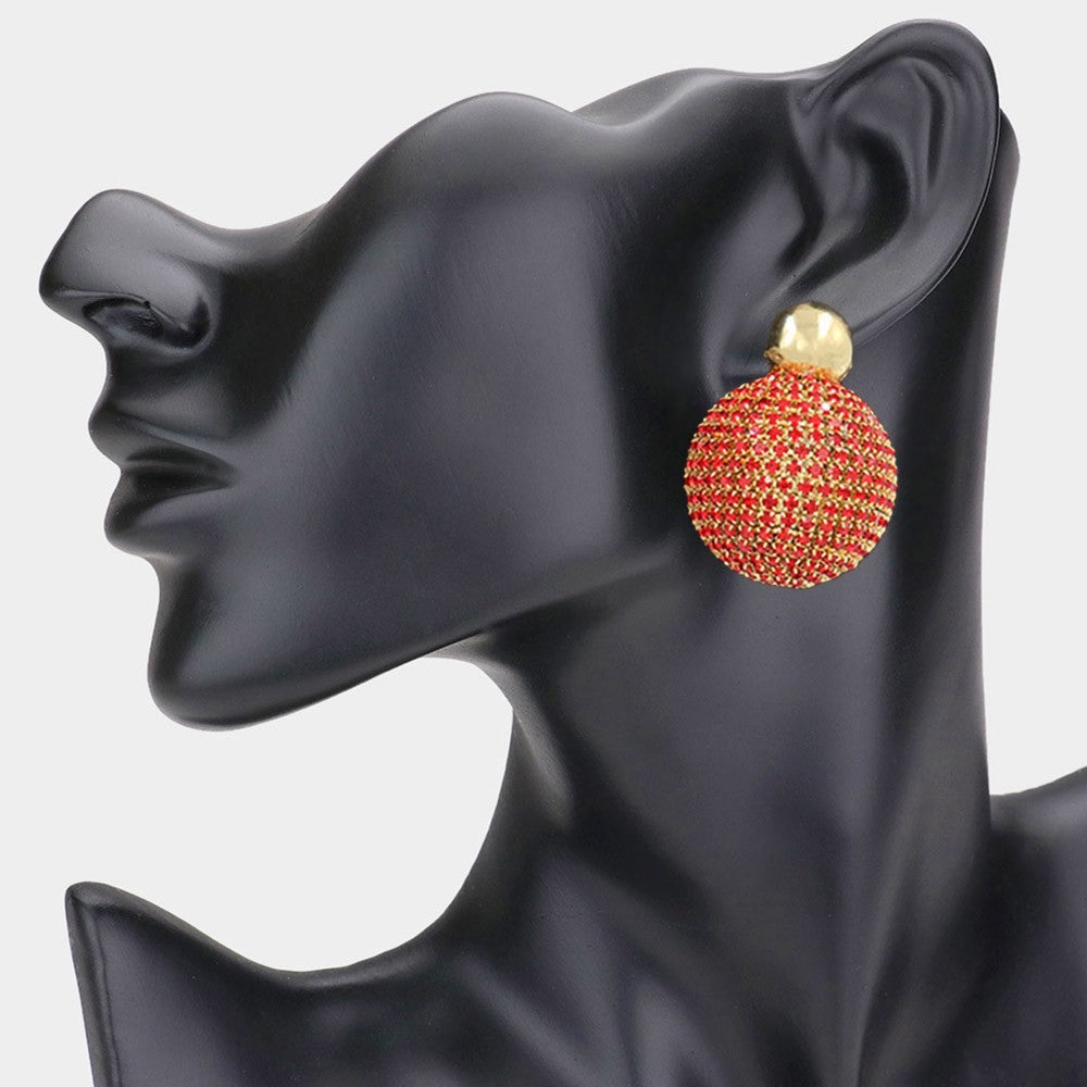 2-in-1 Rhinestone Ball Dangle Earrings Set – Gold and Red Statement Jewelry