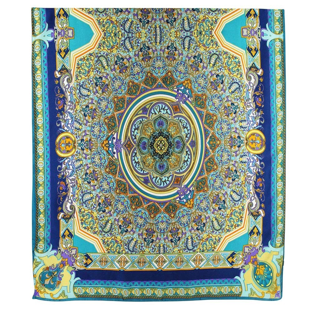 Ornamental Mandala Print Silky Satin Oblong Scarf Shawl Women’s Fashion Wrap