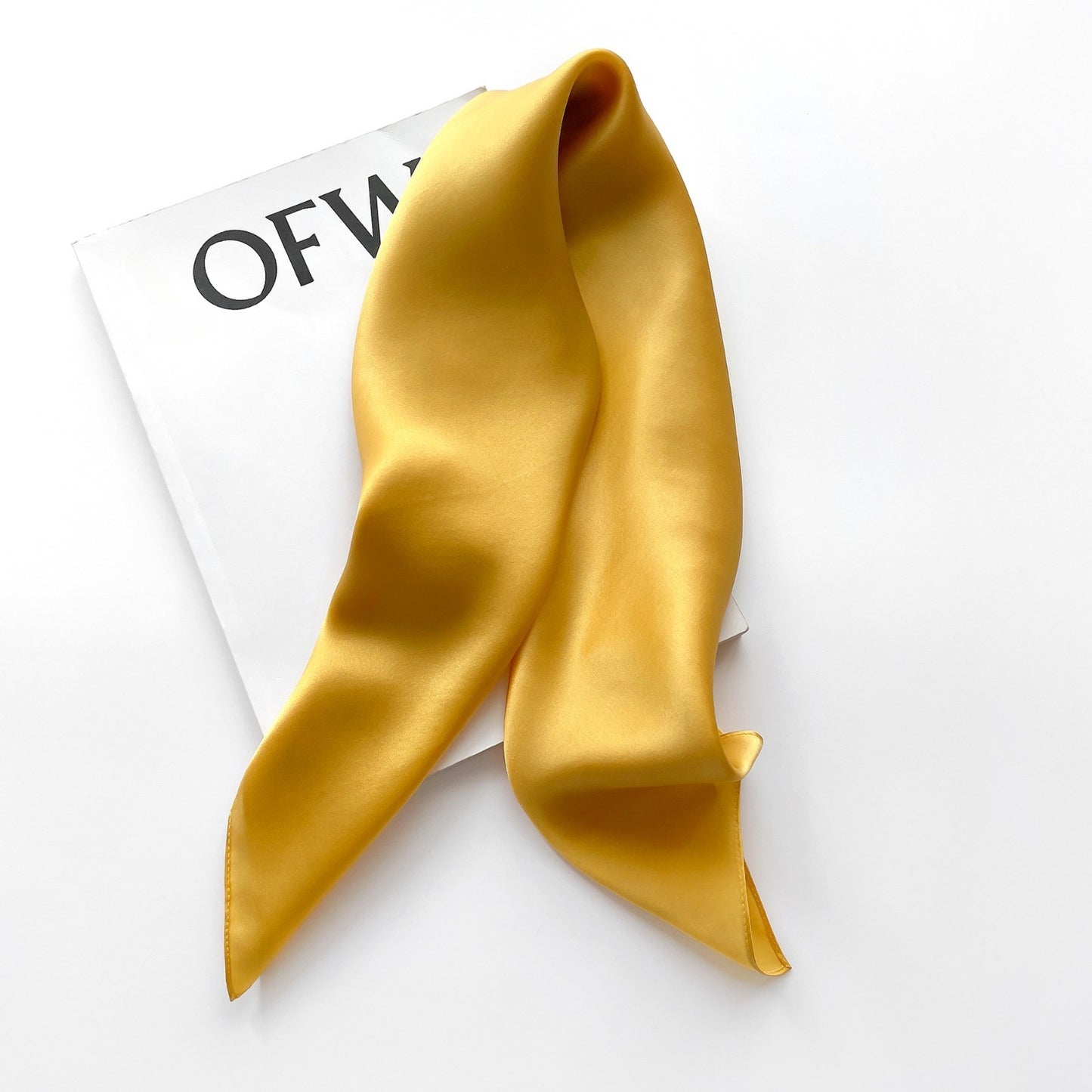2pc Silk Feel Square Scarf Set 27x27in Black Yellow Satin Hair Wrap Neckerchief