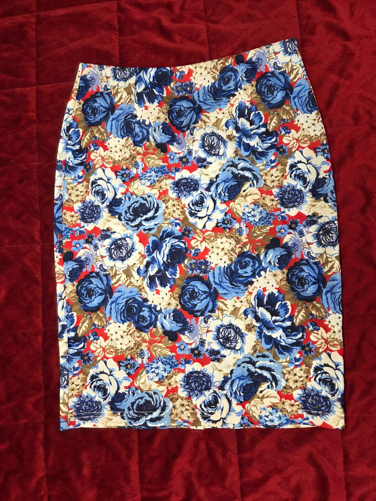 Kate Kasin Womens Knee Length Pencil Skirts Floral Print High Waist Stretchy M