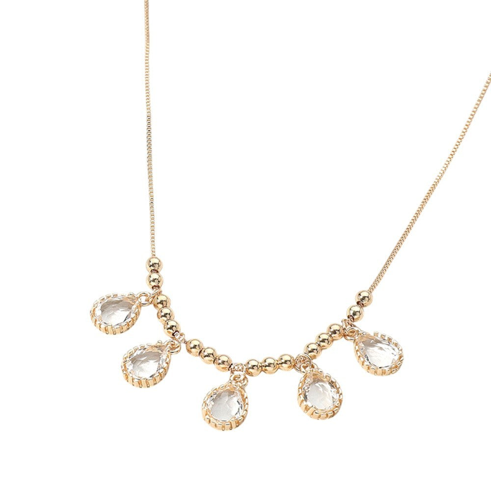 Teardrop Stone Cluster Charm Beaded Necklace Elegant Fashion Jewelry for Women