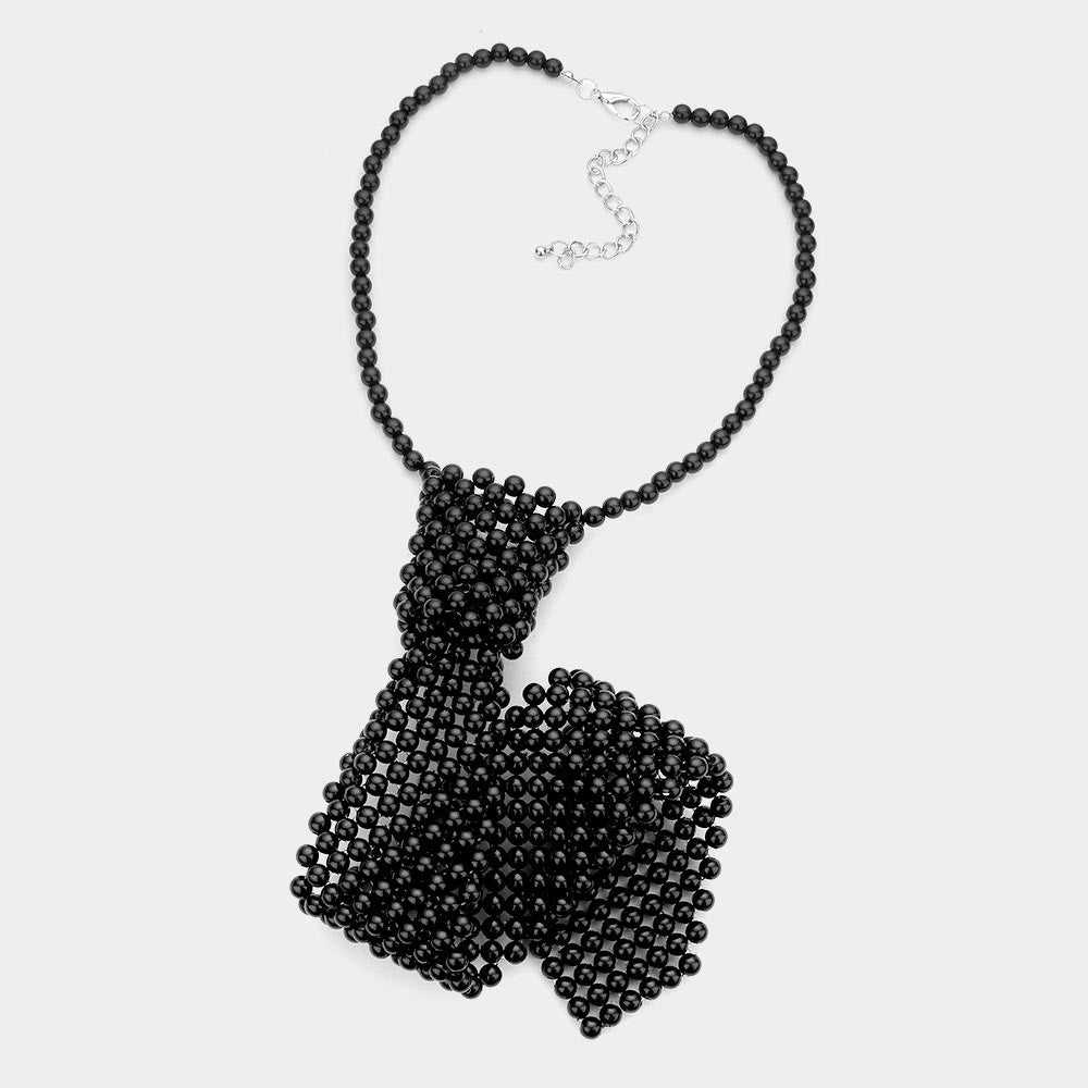 2pcs Red & Black Beaded Tie Necklace Set Statement Fashion Accessory