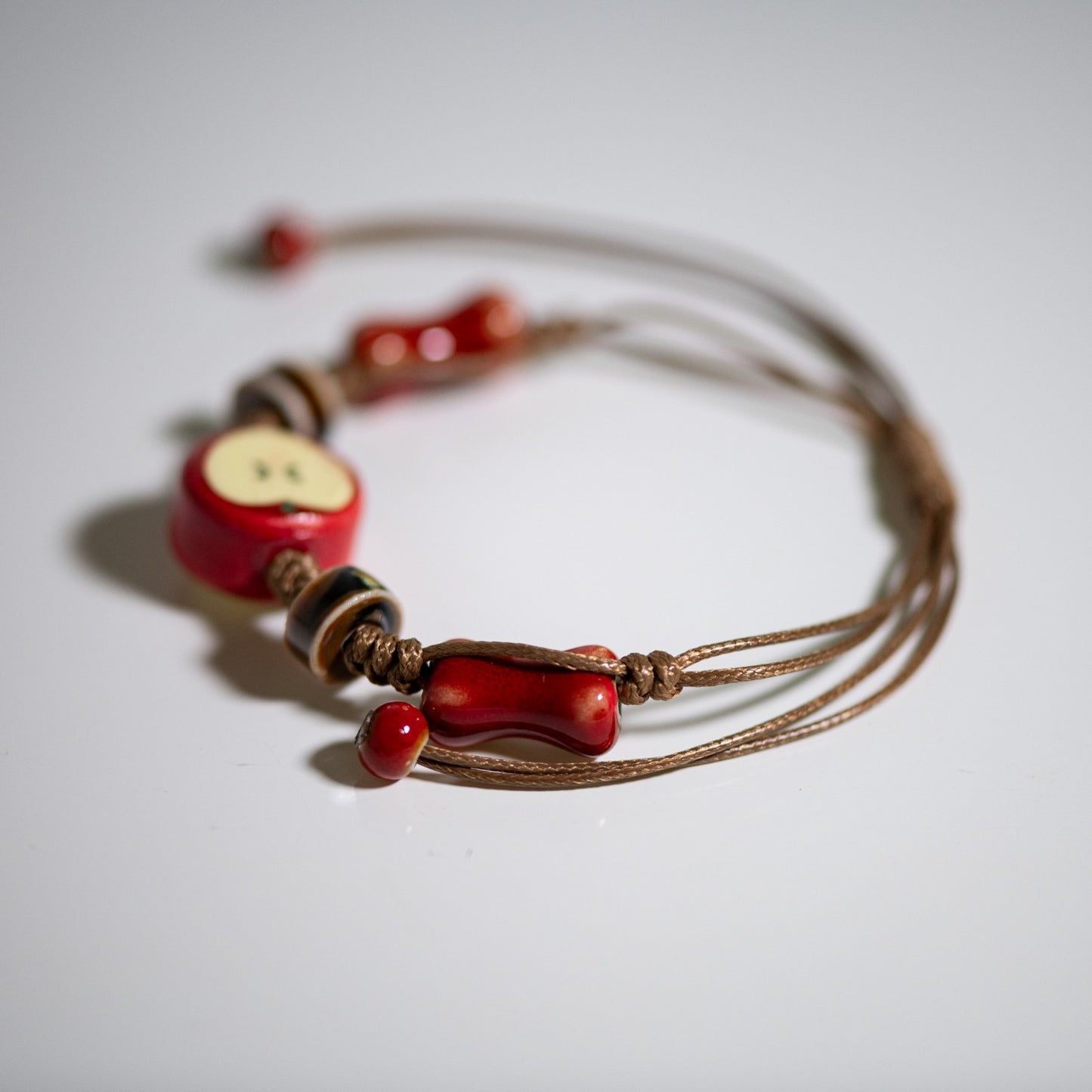 Handmade Apple Ceramic Bracelet with Adjustable Woven Cord Cute Jewelry Gift