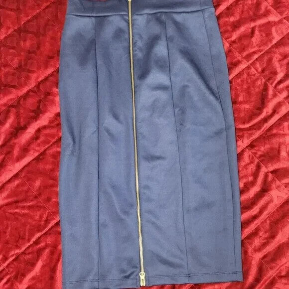Chic Navy Pencil Skirt w/ Full-Length Back Zipper – Size M Office Skirt Outfit