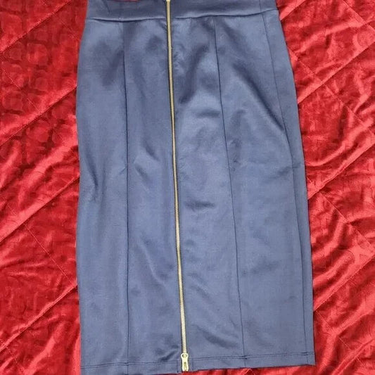 Chic Navy Pencil Skirt w/ Full-Length Back Zipper – Size M Office Skirt Outfit
